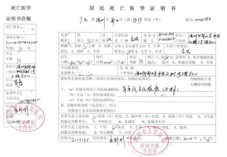 居民死亡醫(yī)學(xué)證明書翻譯公司(圖1) 居民死亡醫(yī)學(xué)證明書翻譯公司(圖1)