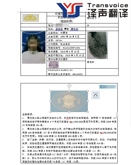 印尼駕照翻譯模板