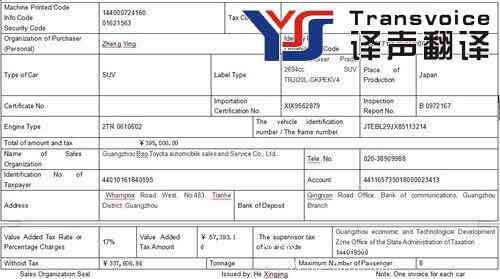 機(jī)動(dòng)車銷售統(tǒng)一發(fā)票翻譯模板(圖1) 機(jī)動(dòng)車銷售統(tǒng)一發(fā)票翻譯模板