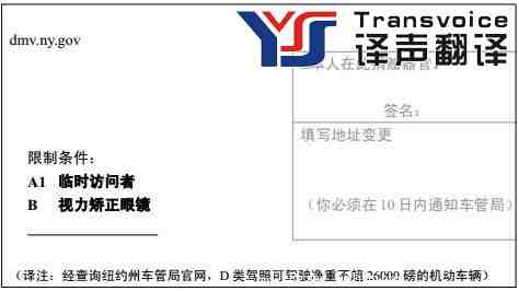 美國紐約州駕照翻譯模板(圖2)
