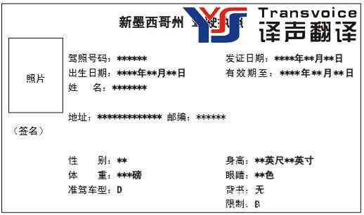 美國(guó)新墨西哥州駕照翻譯模板(圖1)